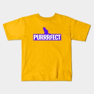 CAT LOVE LOGO PURRRFECT PURPLE Kids T-Shirt